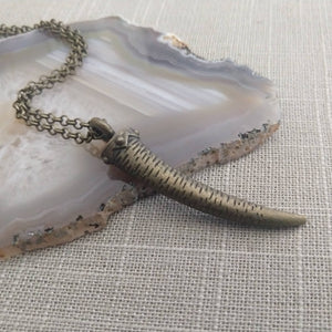 Bronze Horn Necklace, Tooth Talon Tusk Pendant, Mens Jewelry