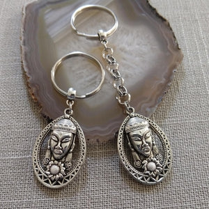 Silver Buddha Keychain Key Ring or Zipper Pull - Buddhist Keychain