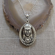 Load image into Gallery viewer, Buddha Budhist Charm Necklace on Silver Rolo Chain
