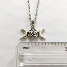 Load image into Gallery viewer, Wiccan Triple Moon Necklace on Silver Cable Chain
