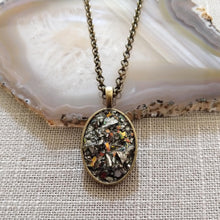 Load image into Gallery viewer, Pyrite Stone Bezel Necklace on Bronze Rolo Chain

