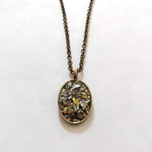 Pyrite Stone Bezel Necklace on Bronze Rolo Chain