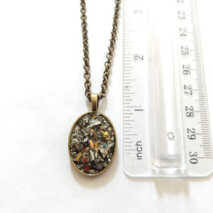 Pyrite Stone Bezel Necklace on Bronze Rolo Chain