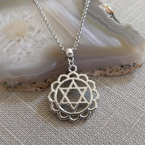 Heart Chakra Necklace  on Silver Rolo Chain Yoga Jewelry