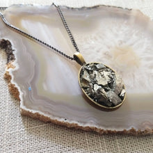 Load image into Gallery viewer, Pyrite Stone Bezel Necklace on Gunmetal Curb Chain
