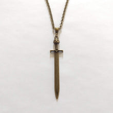 Load image into Gallery viewer, Cat Head Sword Necklace on Bronze Cable Chain, Mens Jewelry

