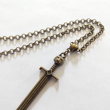 Load image into Gallery viewer, Cat Head Sword Necklace on Bronze Cable Chain, Mens Jewelry

