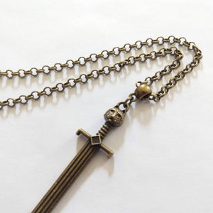 Cat Head Sword Necklace on Bronze Cable Chain, Mens Jewelry