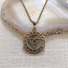 Load image into Gallery viewer, Throat Chakra Necklace on Bronze Rolo Chain, Yoga Jewelry
