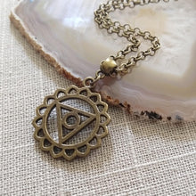 Load image into Gallery viewer, Throat Chakra Necklace on Bronze Rolo Chain, Yoga Jewelry
