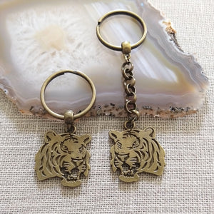 Tiger Keychain - Bronze Cat Key Ring, Backpack or Purse Charm