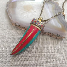 Load image into Gallery viewer, Coral and Turquoise Horn Necklace on Bronze Rolo Chain
