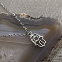 Load image into Gallery viewer, Hamsa and Star of David Silver Necklace
