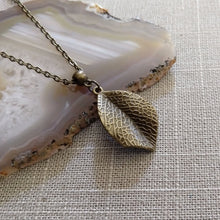 Load image into Gallery viewer, Leaf Necklace - Layering Jewelry on Bronze Rolo Chain

