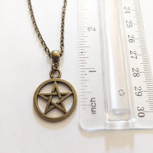 Pentagram Wiccan Necklace on Bronze Rolo Chain