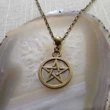 Load image into Gallery viewer, Pentagram Wiccan Necklace on Bronze Rolo Chain
