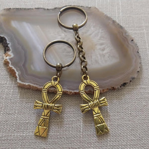 Ankh Keychain, Egyptian Key Fob, Bronze Key Ring or Zipper Pull
