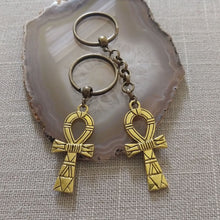 Load image into Gallery viewer, Ankh Keychain, Egyptian Key Fob, Bronze Key Ring or Zipper Pull
