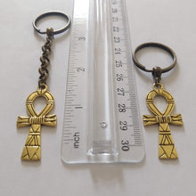 Load image into Gallery viewer, Ankh Keychain, Egyptian Key Fob, Bronze Key Ring or Zipper Pull
