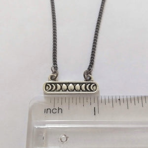 Phases of the Moon Necklace on Thin Gunmetal Curb Chain