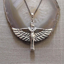 Load image into Gallery viewer, Goddess Isis Necklace on Gunmetal Curb Chain, Egyptian Jewelry
