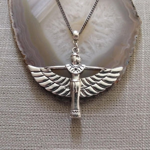 Goddess Isis Necklace on Gunmetal Curb Chain, Egyptian Jewelry