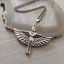 Load image into Gallery viewer, Goddess Isis Necklace on Gunmetal Curb Chain, Egyptian Jewelry
