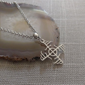 Ginfaxi Icelandic Stave Necklace - Combat Rune Necklace on Silver Rolo Chain