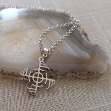 Load image into Gallery viewer, Ginfaxi Icelandic Stave Necklace - Combat Rune Necklace on Silver Rolo Chain
