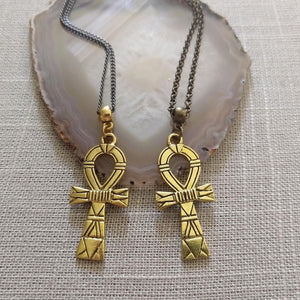 Ankh Egyptian Cross Necklace on Bronze Rolo Chain