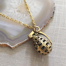 Load image into Gallery viewer, Hollow Grenade Necklace on Antique Gold Cable Chain, Mens Jewelry
