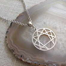 Load image into Gallery viewer, Enneagram of Personality Necklace on Silver Rolo Chain, Yoga Gifts
