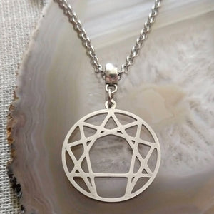 Enneagram of Personality Necklace on Silver Rolo Chain, Yoga Gifts