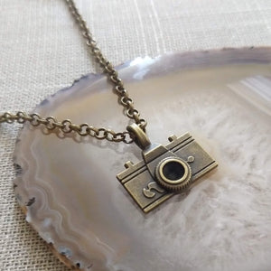 Vintage Camera Necklace on Bronze Rolo Chain
