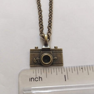 Vintage Camera Necklace on Bronze Rolo Chain