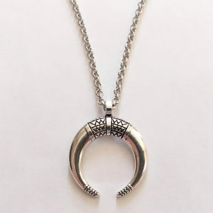 Curved Horn Necklace - Silver Horn on Your Choice of 3 Rolo Chains Finishes