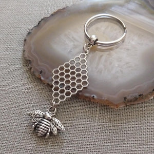 Honeycomb and Bee Keychain, Backpack Purse Charm or Zipper Pull