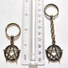 Load image into Gallery viewer, Bronze Pentagram Keychain, Witchcraft Backpack or Purse Charm, Zipper Pull
