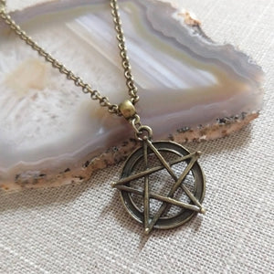 Pentagram Five Pointed Star Necklace on Bronze Rolo Chain
