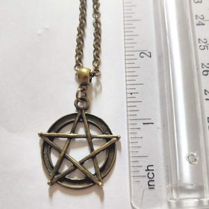 Pentagram Five Pointed Star Necklace on Bronze Rolo Chain
