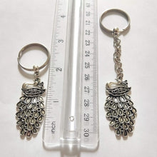 Load image into Gallery viewer, Peacock Keychain, Silver Zipper Pulls, Purse or Backpack Charms
