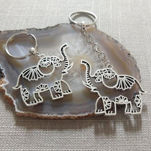 Elephant Keychain, Silver Pachyderm Key Ring