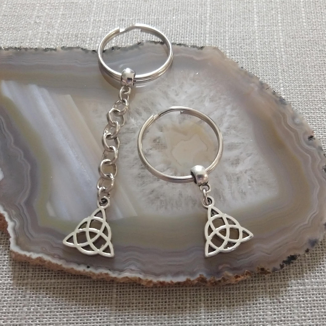 Silver Celtic Knot Triquetra Keychain or Zipper Pull -  Mens Keychains