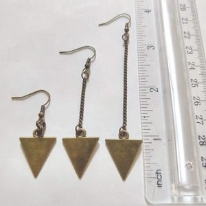 Bronze Geometric Triangle Earrings - Your Choice of Three Lengths - Long Dangle Chain Earrings