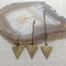 Load image into Gallery viewer, Bronze Geometric Triangle Earrings - Your Choice of Three Lengths - Long Dangle Chain Earrings
