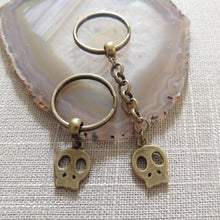 Load image into Gallery viewer, Bronze Skull Keychain, Zipper Pull, Purse or Backpack Charm
