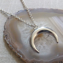 Load image into Gallery viewer, Curved Horn Necklace on Silver Rolo Chain, Mens Jewelry
