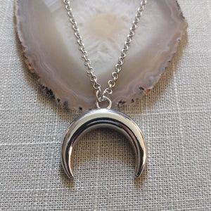 Curved Horn Necklace on Silver Rolo Chain, Mens Jewelry