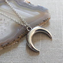 Load image into Gallery viewer, Curved Horn Necklace on Silver Rolo Chain, Mens Jewelry
