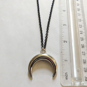 Curved Horn Necklace on Black  Rolo Chain, Mens Jewelry